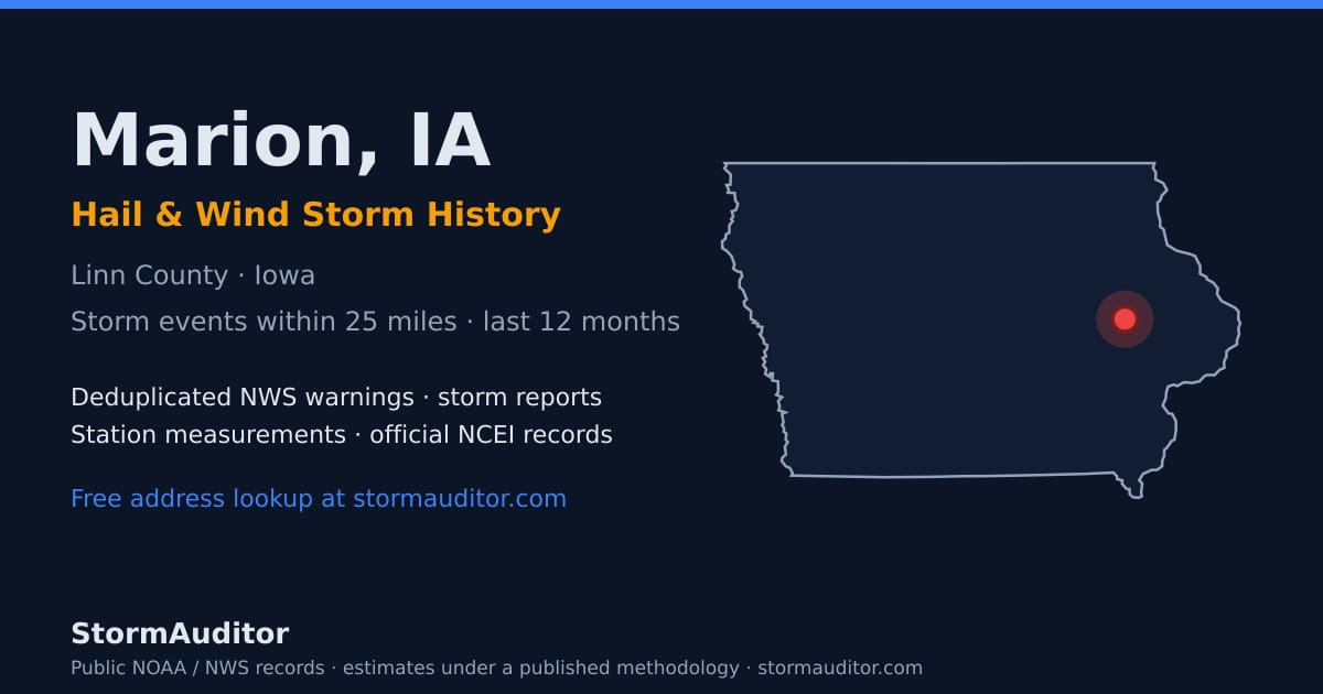 Marion, IA hail and wind storm history — Linn County on a Iowa map card