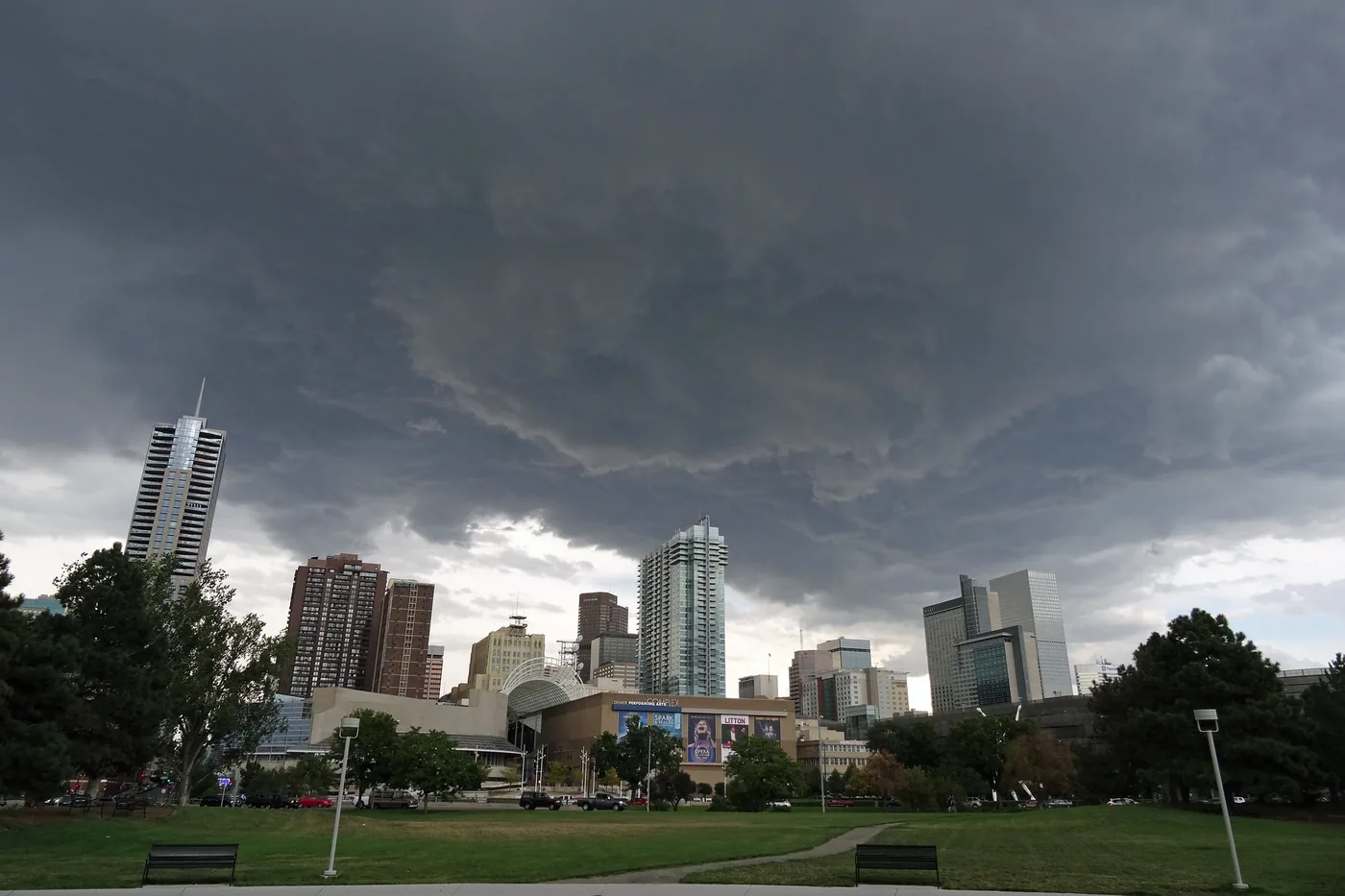 Thunderstorm forming over the high-rises of downtown Denver