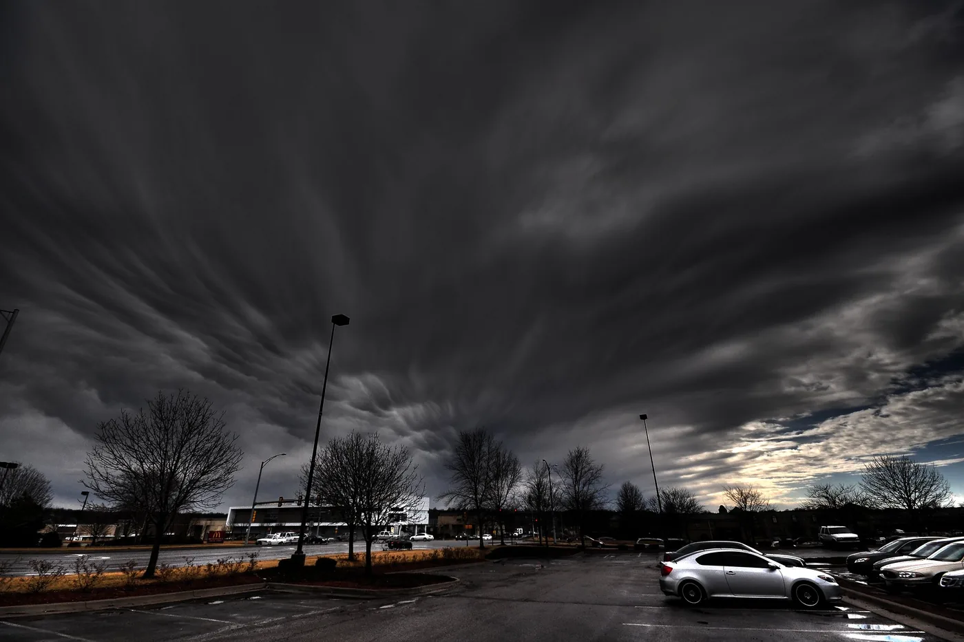 Dramatic clouds following a storm over a parking lot in Overland Park, Kansas