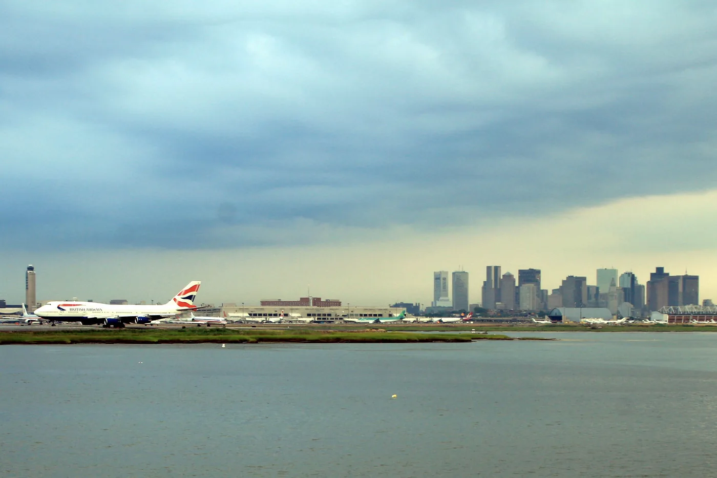 Boston skyline across the harbor from Winthrop after a thunderstorm
