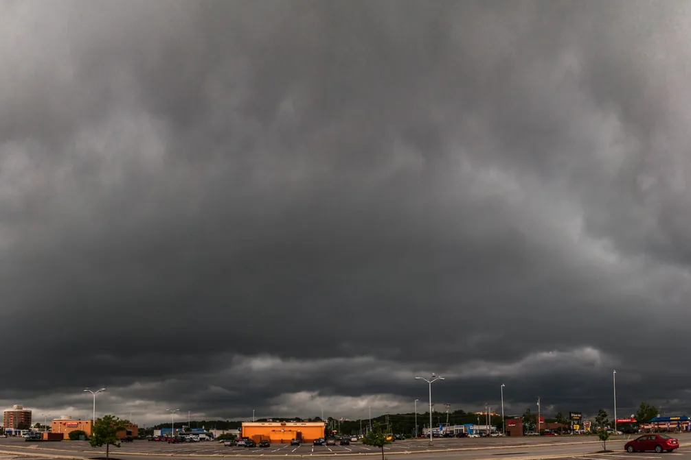 Storm cloud rolling over the Maine Mall shopping area in South Portland, Maine