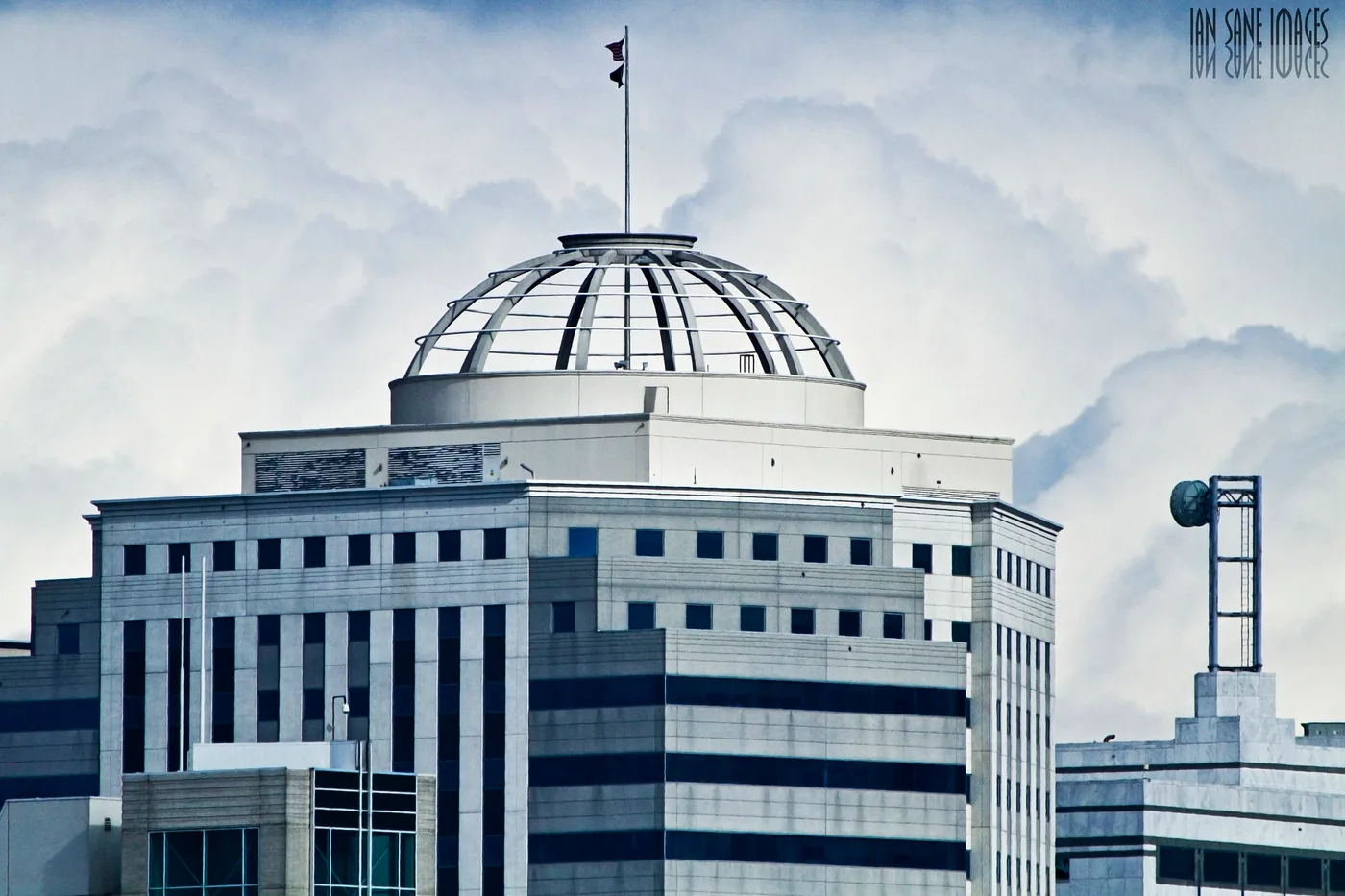 Billowing clouds behind the domed State Office Building in Portland, Oregon