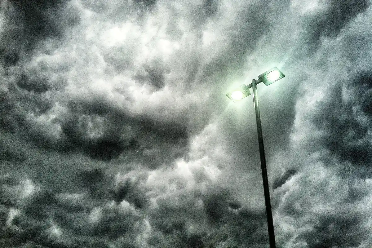 Churning storm clouds over a streetlight in Allentown, Pennsylvania