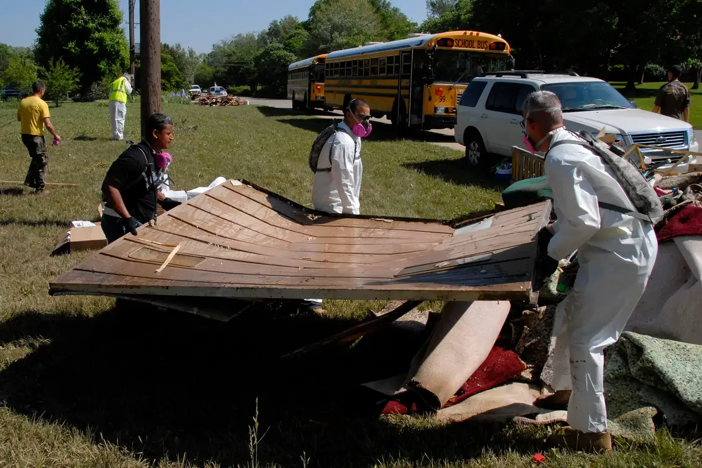 Soldiers from Fort Campbell helping residents clear a flood-damaged Clarksville, Tennessee, neighborhood after May 2010 storms