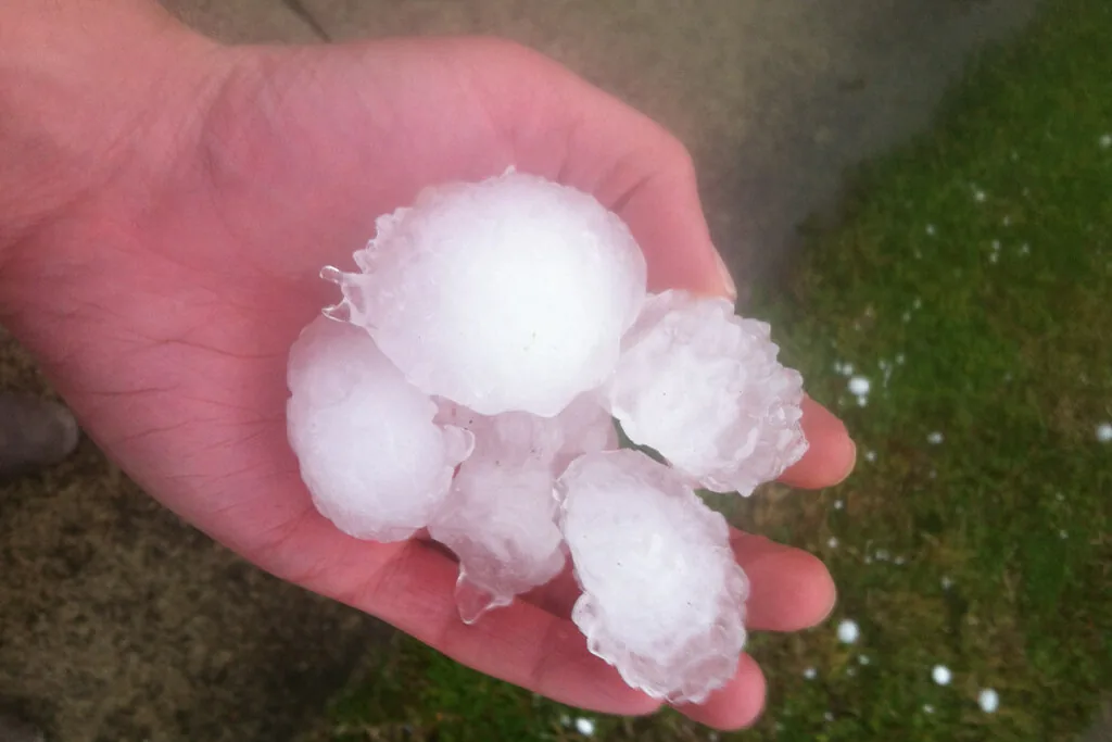 Golf-ball-size hailstones in the front yard of a home in Nashville, Tennessee
