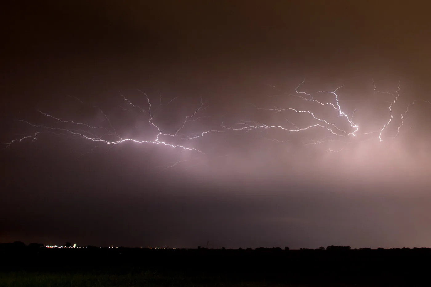 Lightning crawling across the night sky during a storm over Frisco, Texas, in September 2011