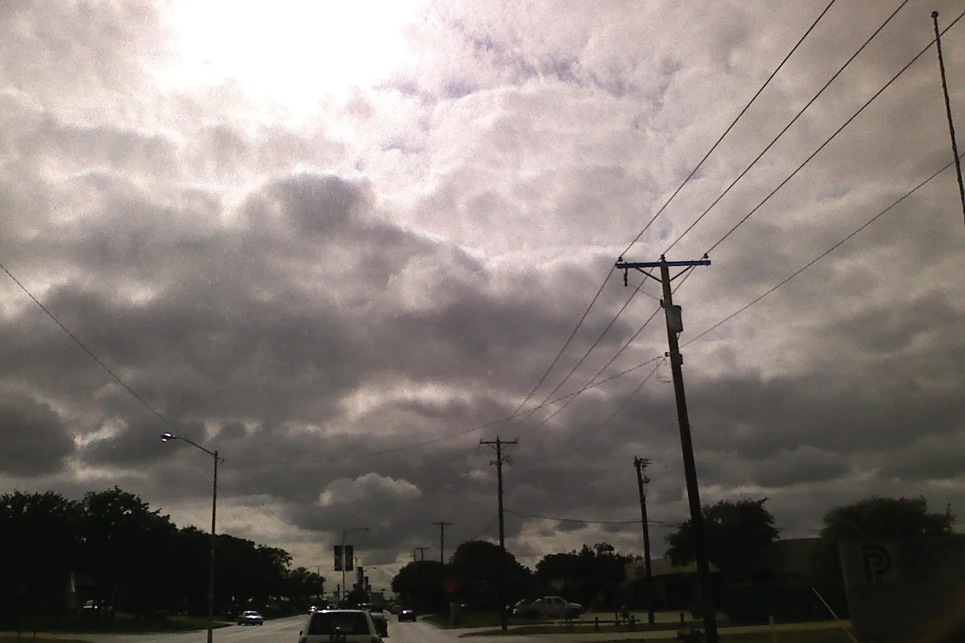 Heavy storm clouds over Carrier Parkway in Grand Prairie, Texas