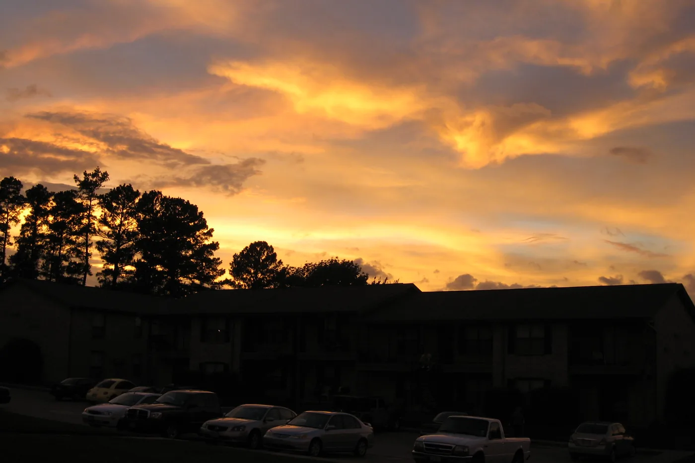 Clouds glowing at sunset over Tyler, Texas, as the outer bands of Hurricane Gustav loomed to the east in September 2008