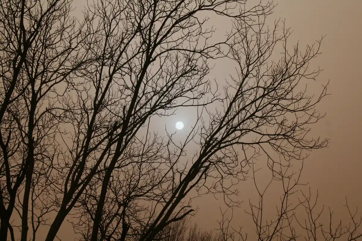 Afternoon sun dimmed by a dust storm over Waxahachie, Texas, in February 2007