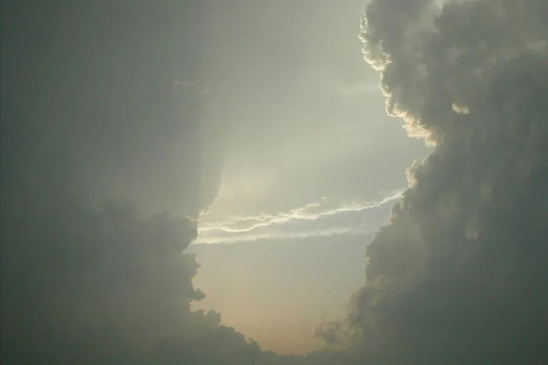 Billowing storm clouds lit from behind after a thunderstorm near Litchfield, Illinois