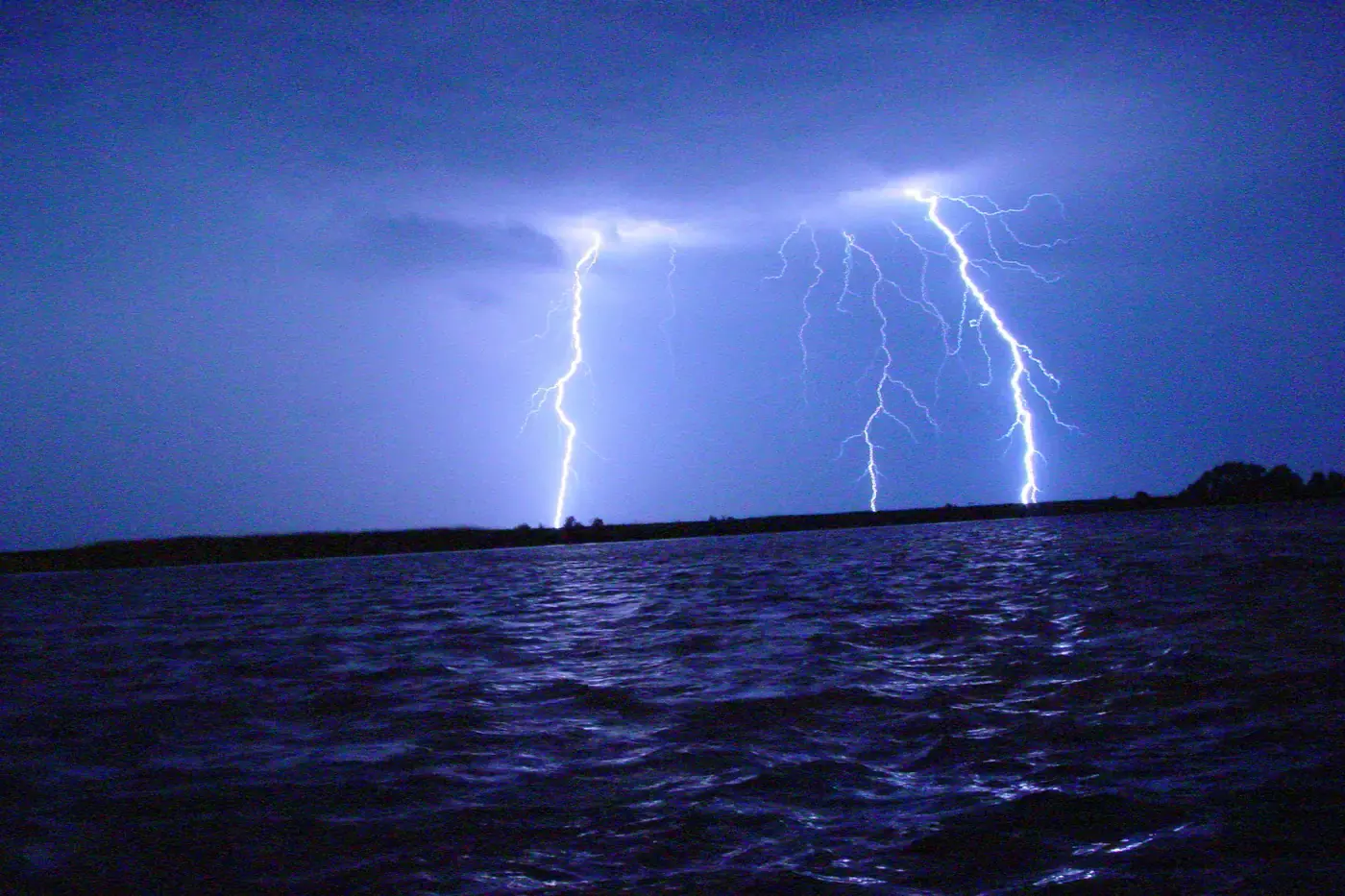 Lightning striking over the Chesapeake Bay, seen from Janes Island State Park, Maryland