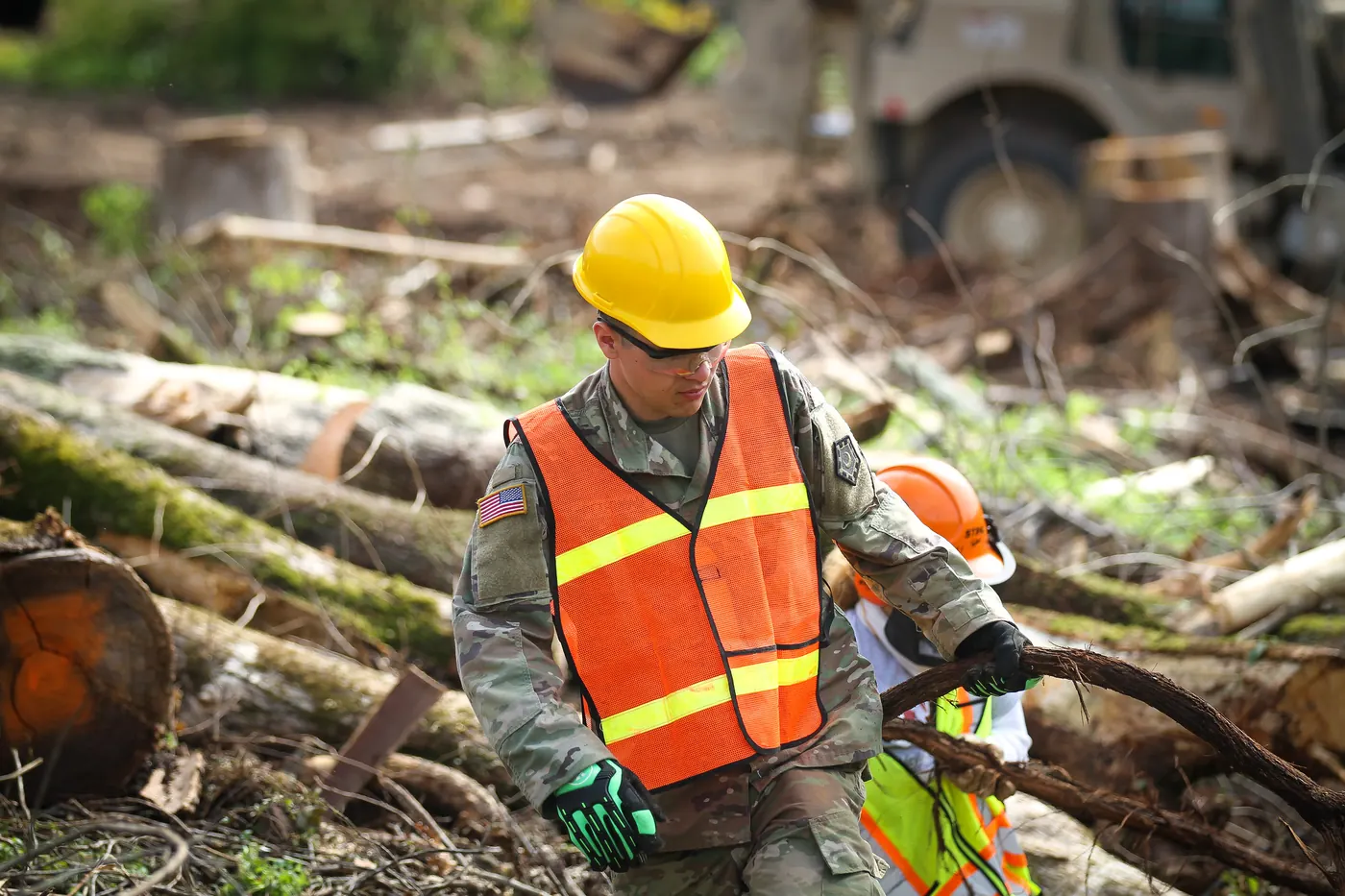 South Carolina National Guard soldiers clearing storm debris in Pickens County after the April 2020 storms